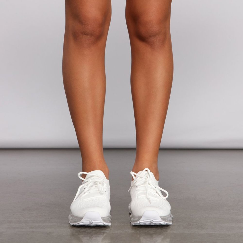 NEW🔥White Lace-Up Stretch Knit Clear Bubble Air Cushion Sneaker Running/Walking - Picture 4 of 10